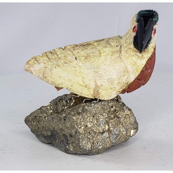 Carved Gemstone Pyrite Parrot Macaw Bird Peru Rock FIgurine - Picture 2 of 7
